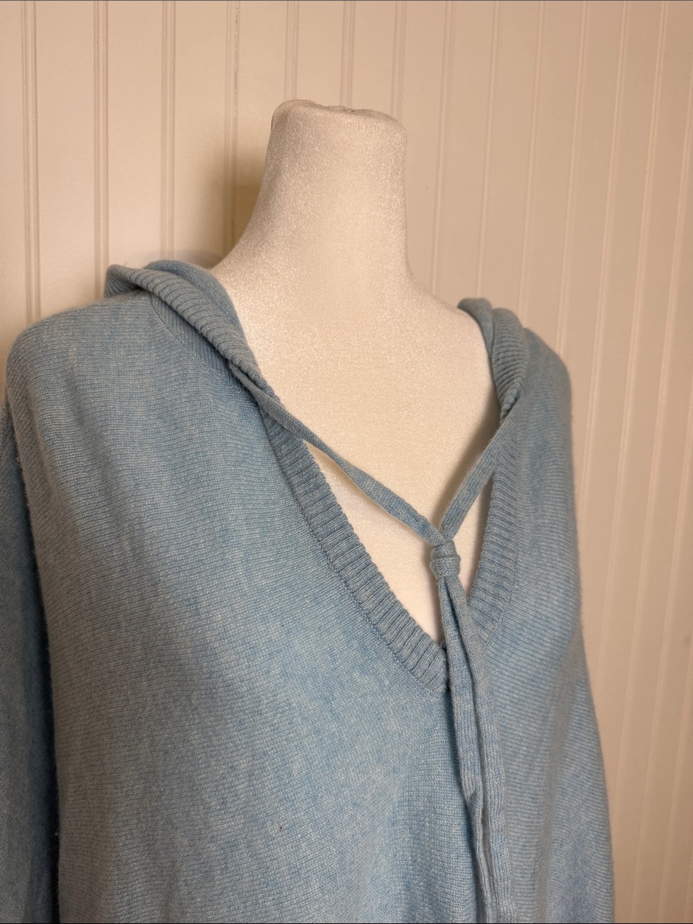 Kinross Light Blue Hooded Fringe cashmere Poncho
